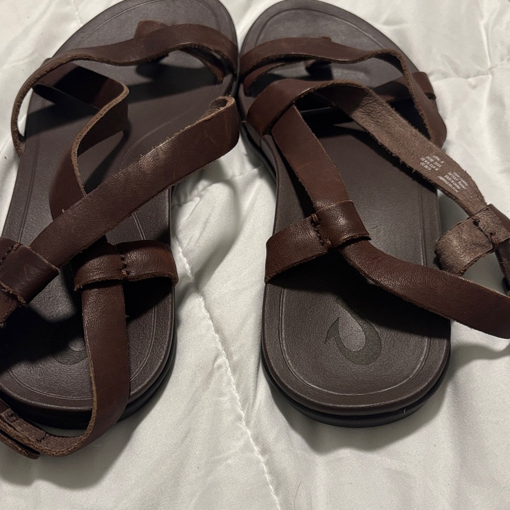 OluKai Brown Leather Strappy Sandals - Picture 3 of 4